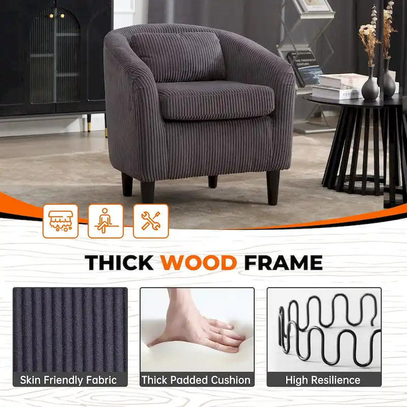 Corduroy Upholstered Century Modern Style Wooden Frame Single Armchair