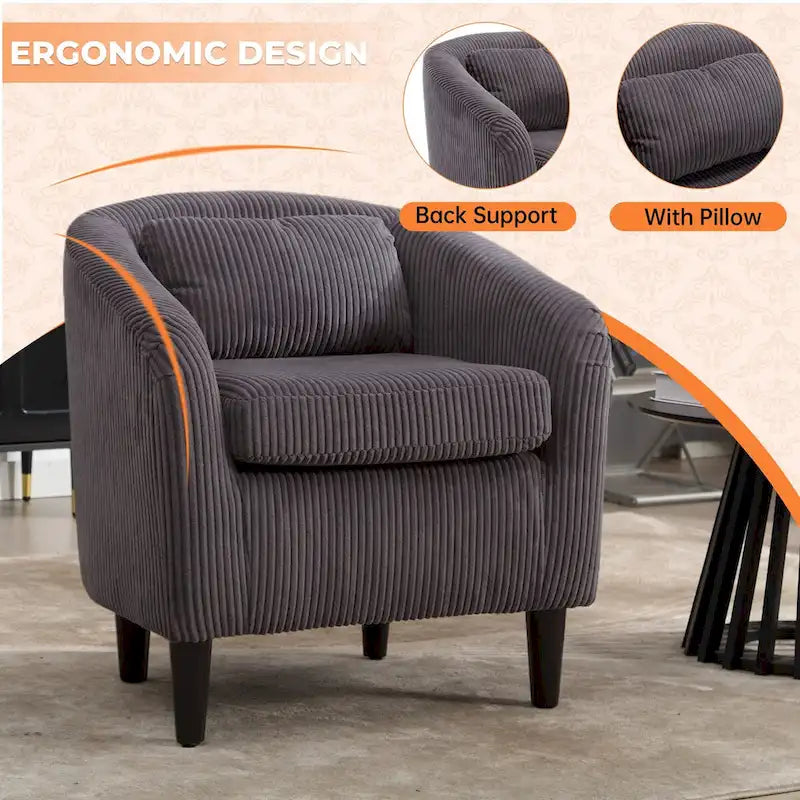 Corduroy Upholstered Century Modern Style Wooden Frame Single Armchair