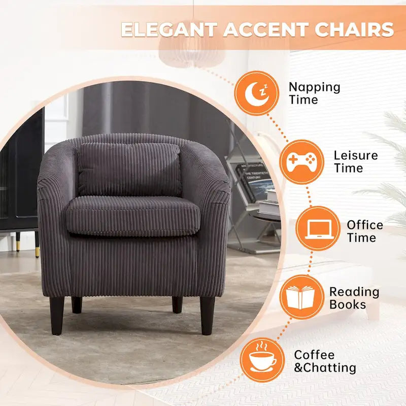 Corduroy Upholstered Century Modern Style Wooden Frame Single Armchair