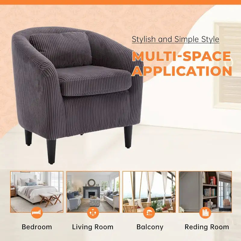 Corduroy Upholstered Century Modern Style Wooden Frame Single Armchair