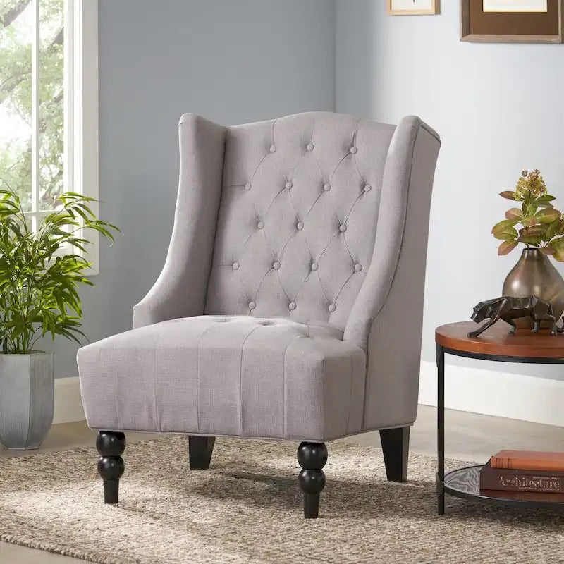 Contemporary Design Upholstered Wingback Chair, Hi-back Club Chair with Wood Legs
