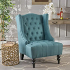 Contemporary Design Upholstered Wingback Chair, Hi-back Club Chair with Wood Legs