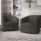 Poltrone girevoli imbottite d’arredo con finiture a borchie, set da 2