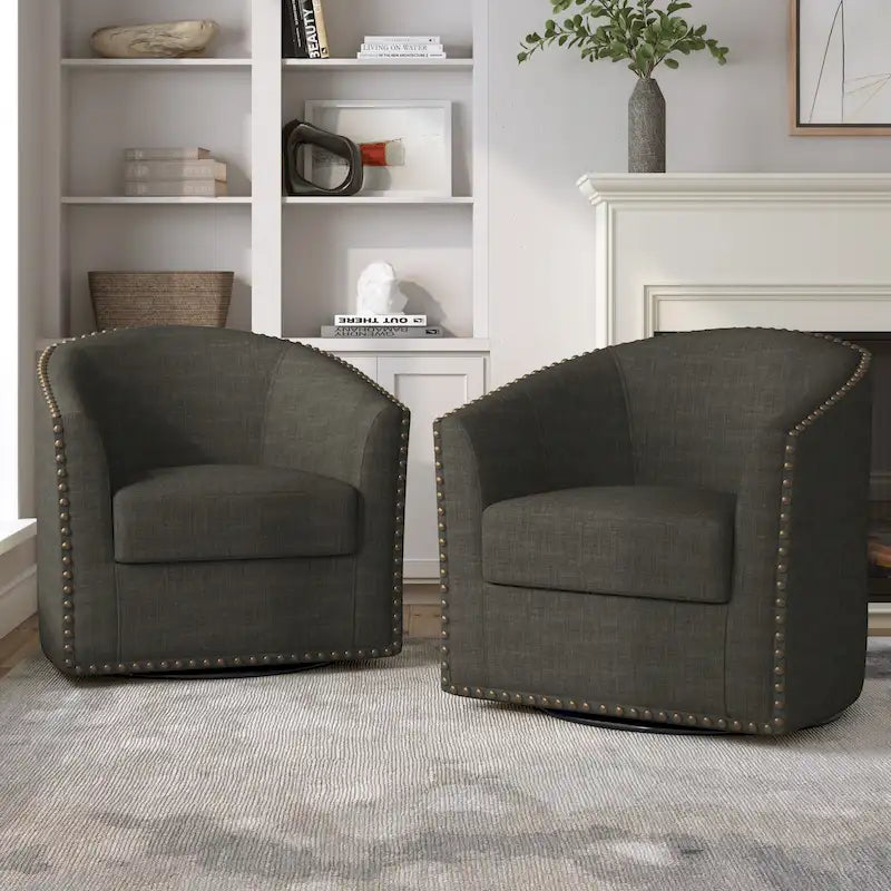 Poltrone girevoli imbottite d’arredo con finiture a borchie, set da 2