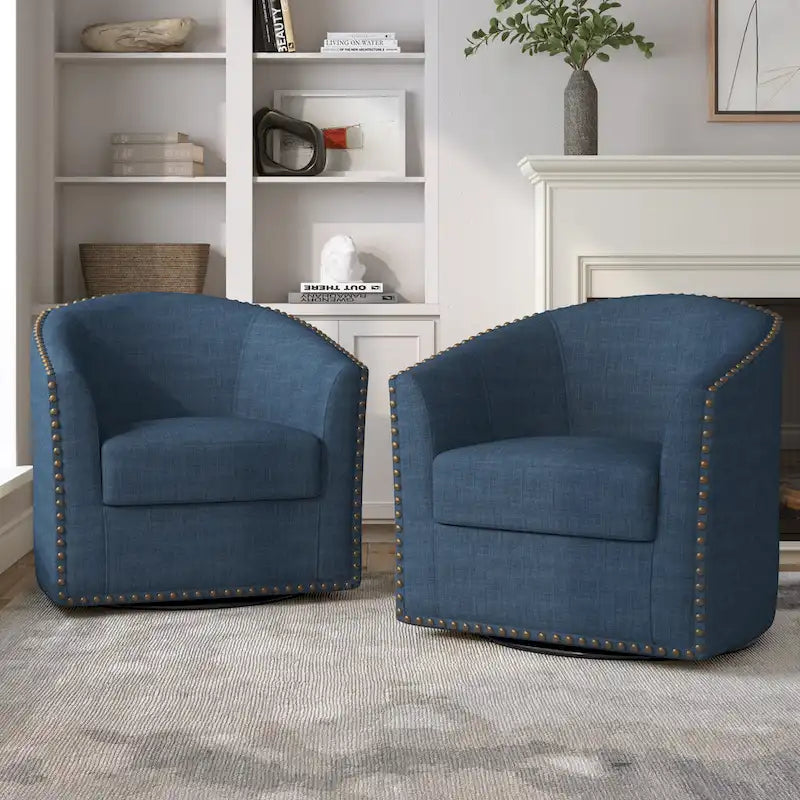 Poltrone girevoli imbottite d’arredo con finiture a borchie, set da 2