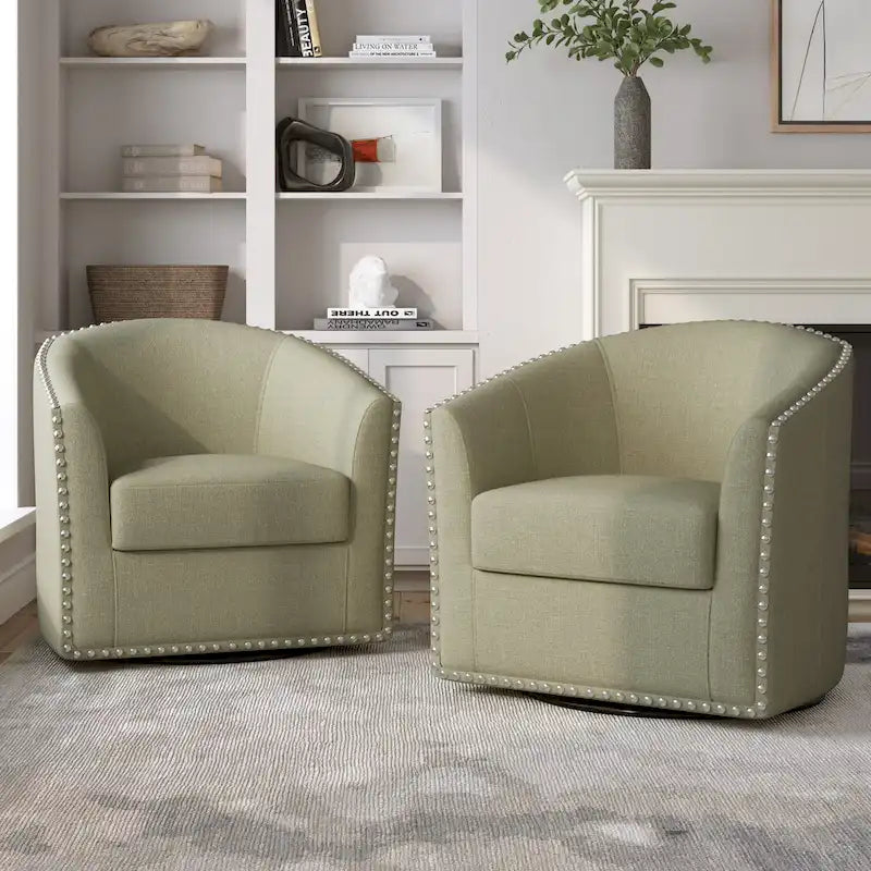 Poltrone girevoli imbottite d’arredo con finiture a borchie, set da 2
