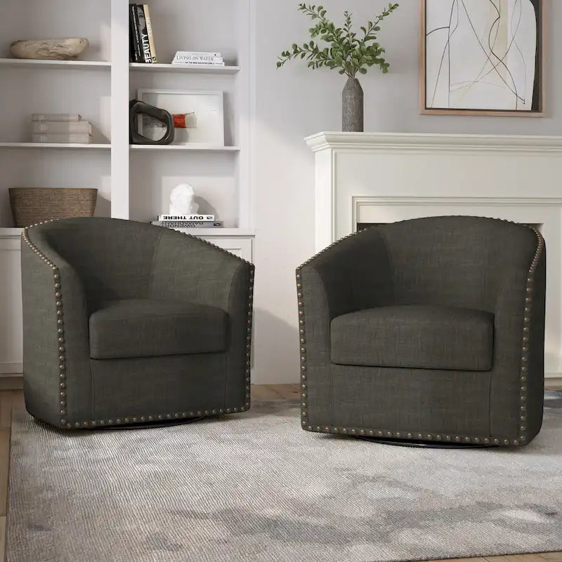 Poltrone girevoli imbottite d’arredo con finiture a borchie, set da 2