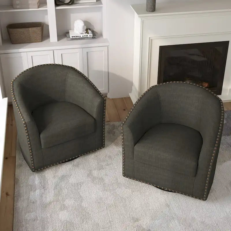 Poltrone girevoli imbottite d’arredo con finiture a borchie, set da 2