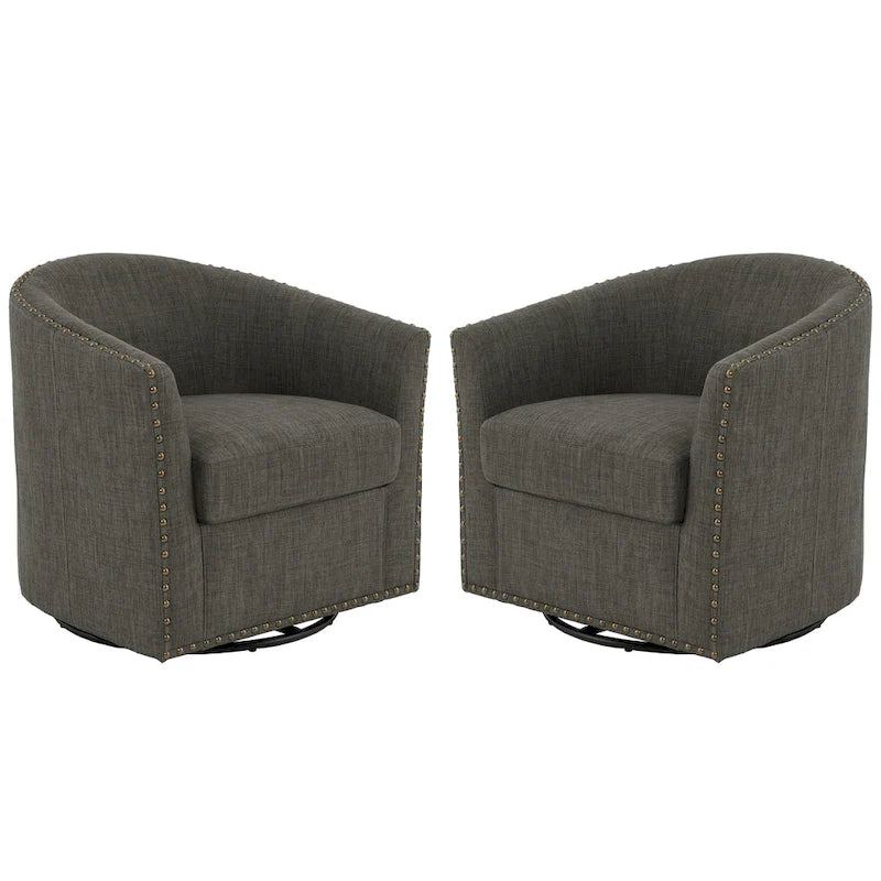 Poltrone girevoli imbottite d’arredo con finiture a borchie, set da 2