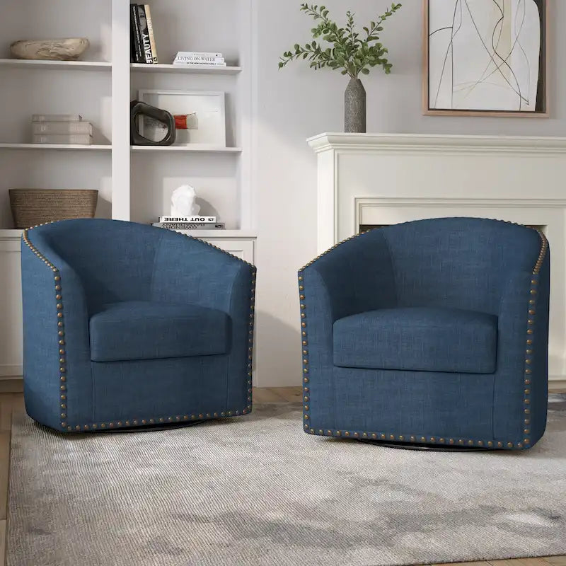 Poltrone girevoli imbottite d’arredo con finiture a borchie, set da 2