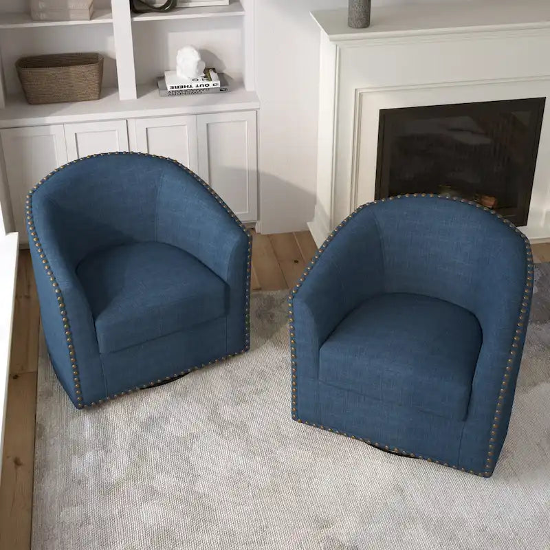 Poltrone girevoli imbottite d’arredo con finiture a borchie, set da 2