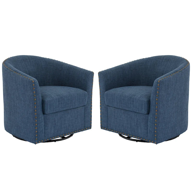 Poltrone girevoli imbottite d’arredo con finiture a borchie, set da 2