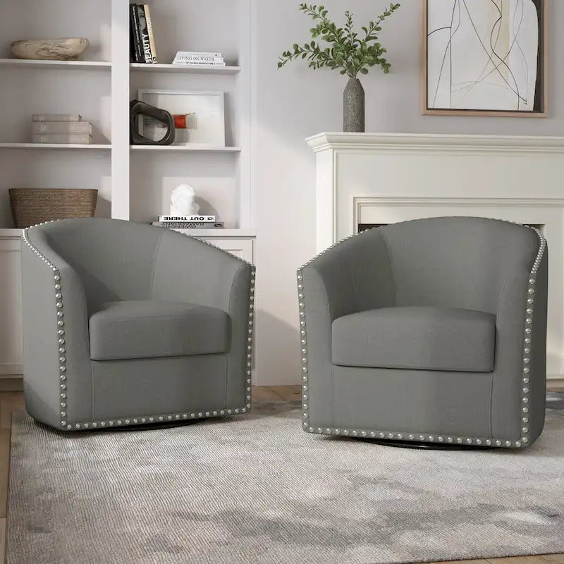 Poltrone girevoli imbottite d’arredo con finiture a borchie, set da 2