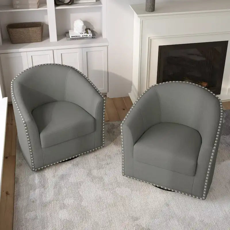 Poltrone girevoli imbottite d’arredo con finiture a borchie, set da 2