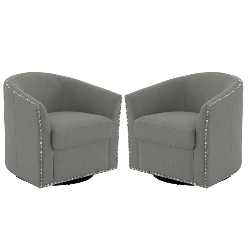Poltrone girevoli imbottite d’arredo con finiture a borchie, set da 2