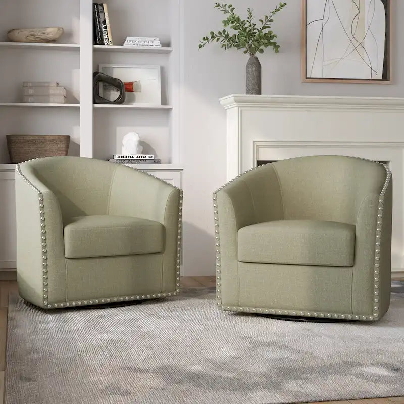 Poltrone girevoli imbottite d’arredo con finiture a borchie, set da 2