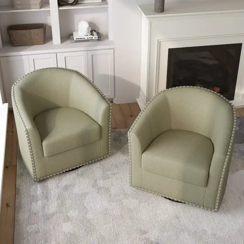 Poltrone girevoli imbottite d’arredo con finiture a borchie, set da 2