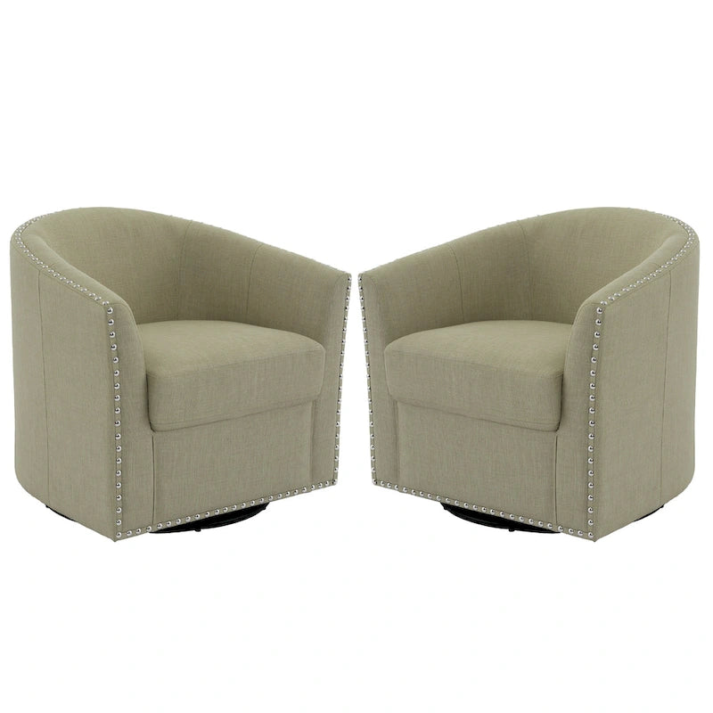 Poltrone girevoli imbottite d’arredo con finiture a borchie, set da 2